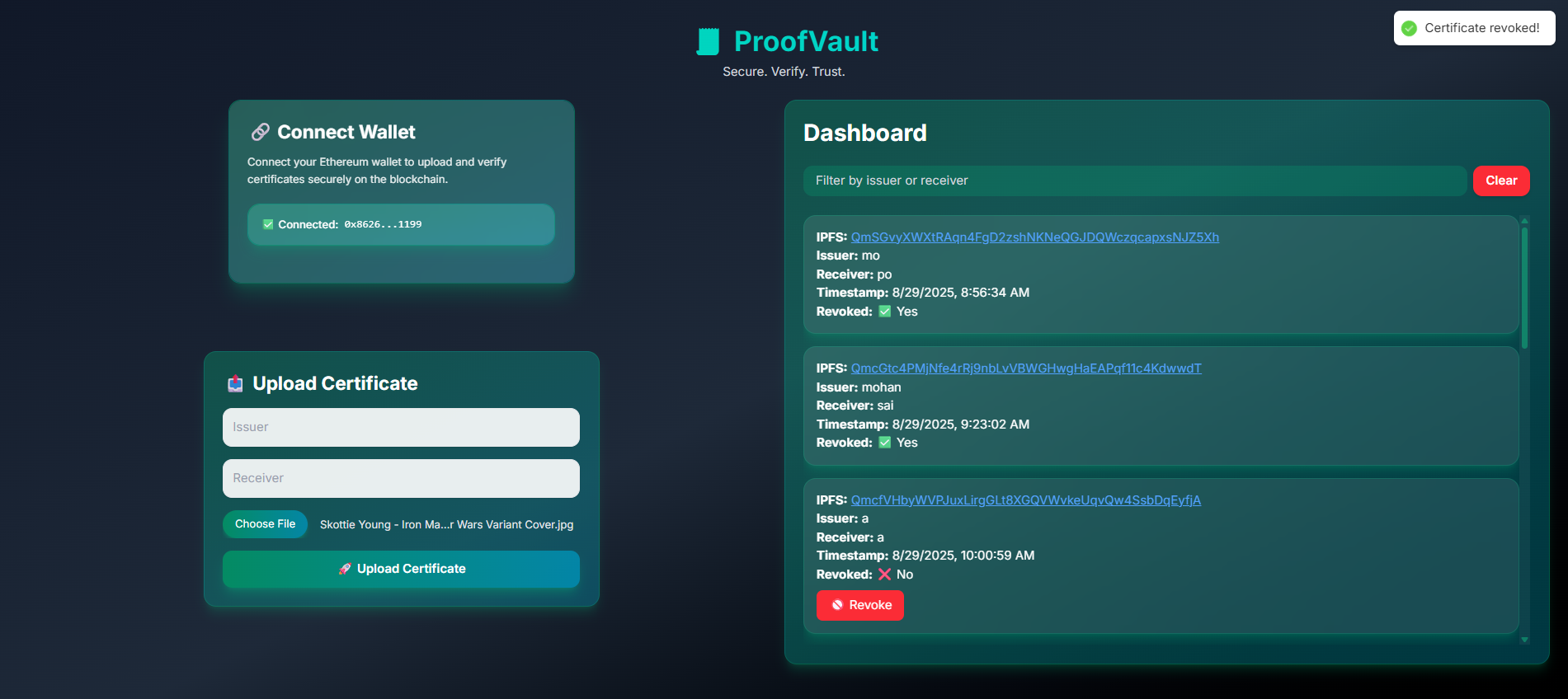 ProofVault (Decentralized Certificate Storage) preview